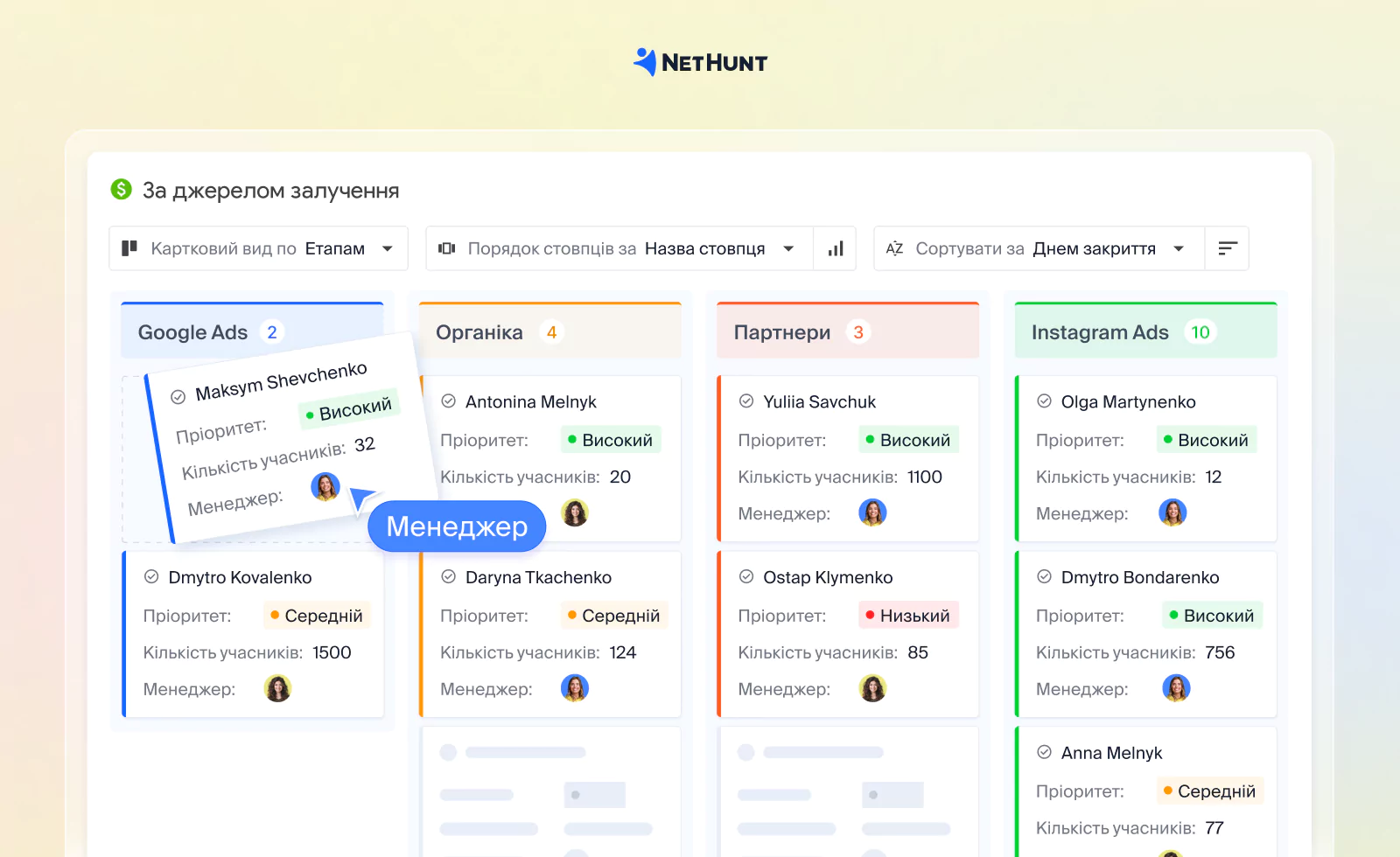 Звіт по джерелам лідів у NetHunt CRM
