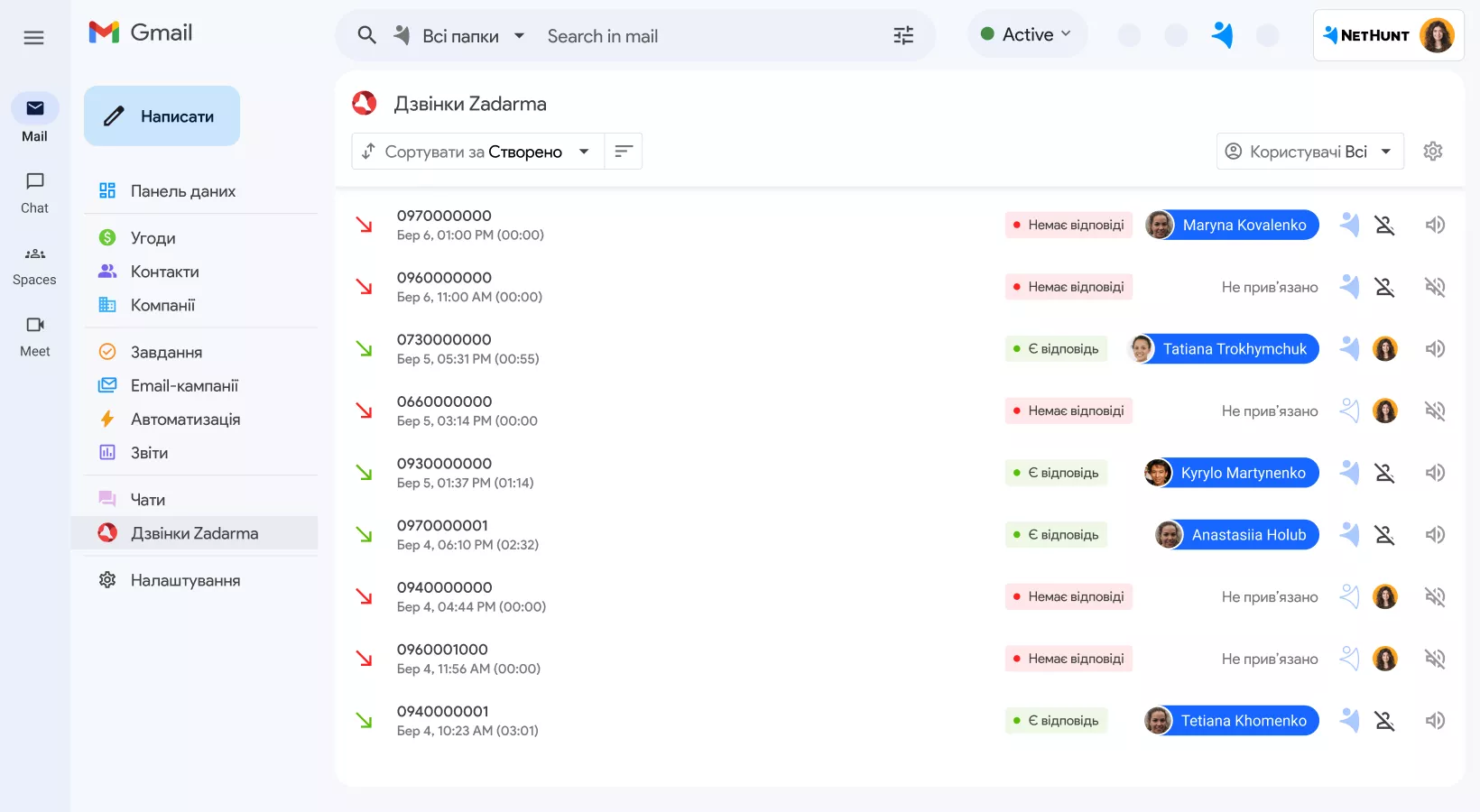 Інтеграція NetHunt&nbsp;CRM з телефонією Zadarma screen 1
